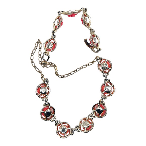 Sarah Coventry Mid Century 1960s Fashion Necklace and Bracelet Set Coral Roses - Picture 7 of 13
